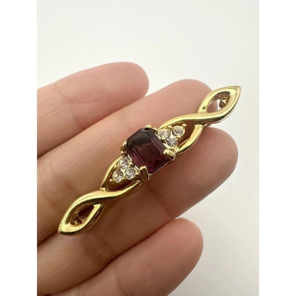 Vintage Gold Tone Infinity Rhinestone Pin Brooch
